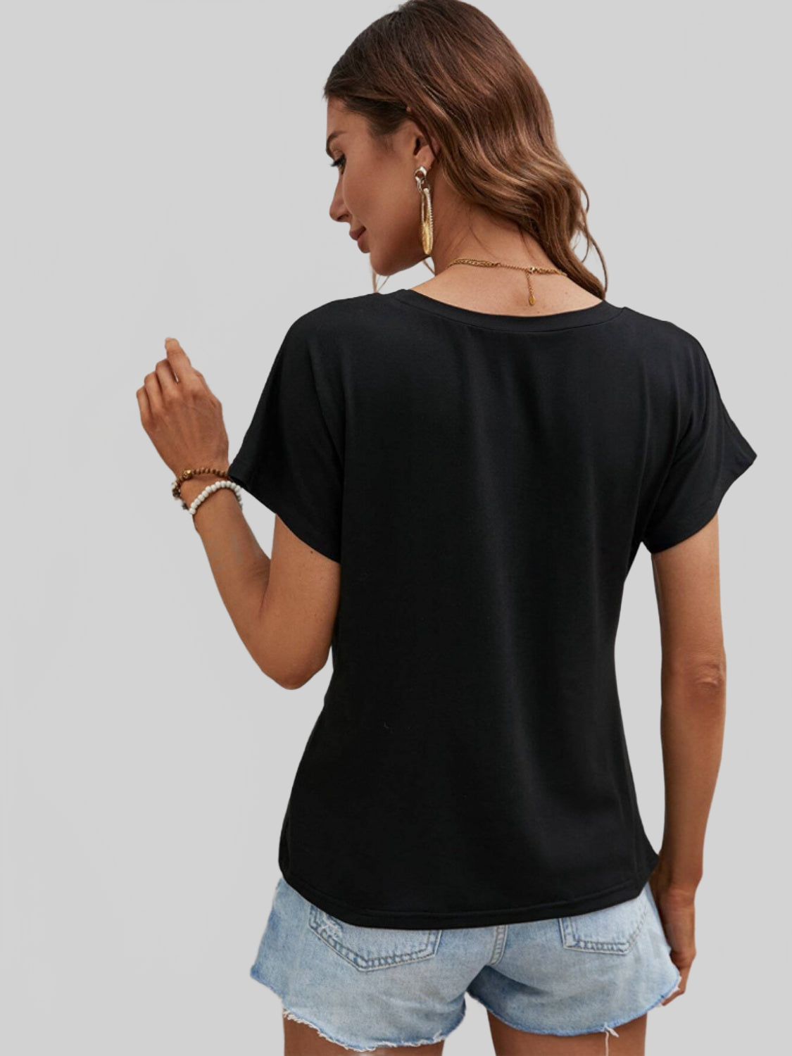 Women Asymmetric Hem Round Neck Short Sleeve T-Shirt nicholesgifts