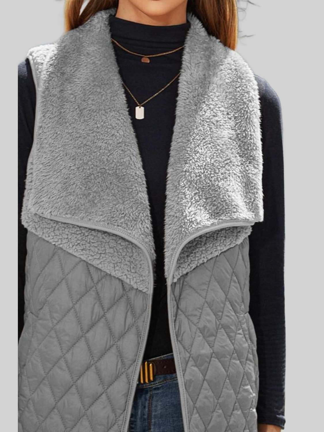Women Open Front Collared Vest nicholesgifts