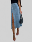 Front Button Slit Midi Denim Skirt nicholesgifts