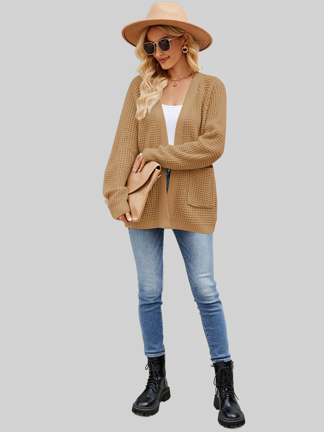 Women Open Front Long Sleeve Cardigan with Pockets nicholesgifts
