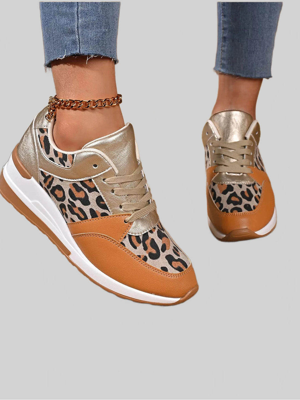 Women Leopard Lace Up Sneakers NicholesGifts