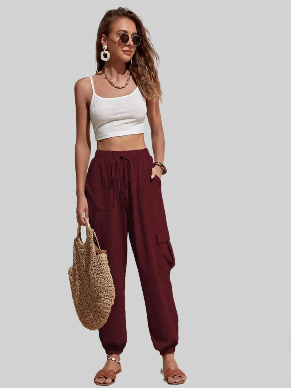 Drawstring Joggers with Cargo Pockets nicholesgifts
