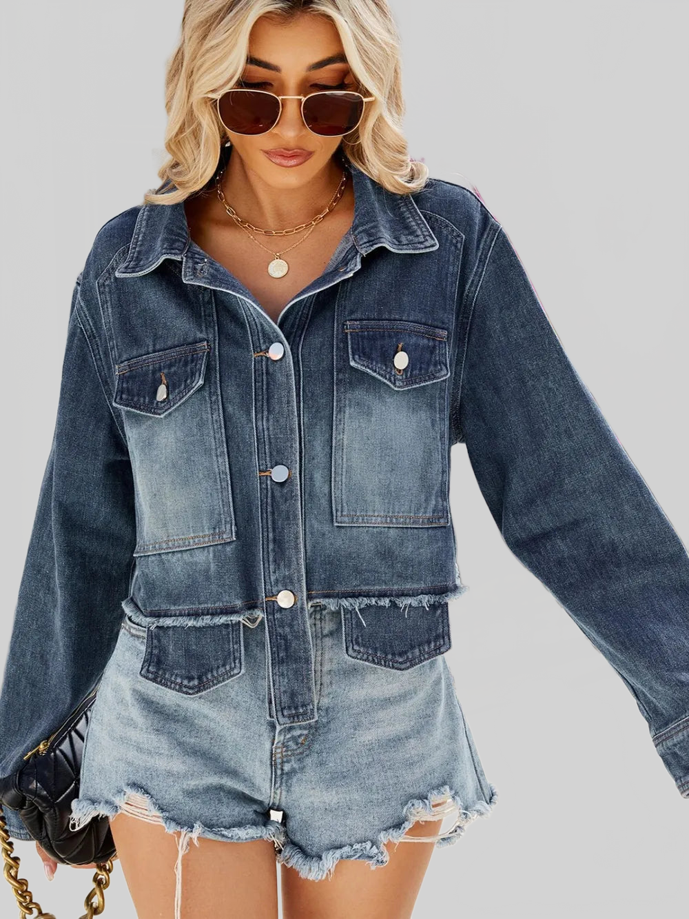 Button Up Long Sleeve Denim Jacket with Pockets nicholesgifts