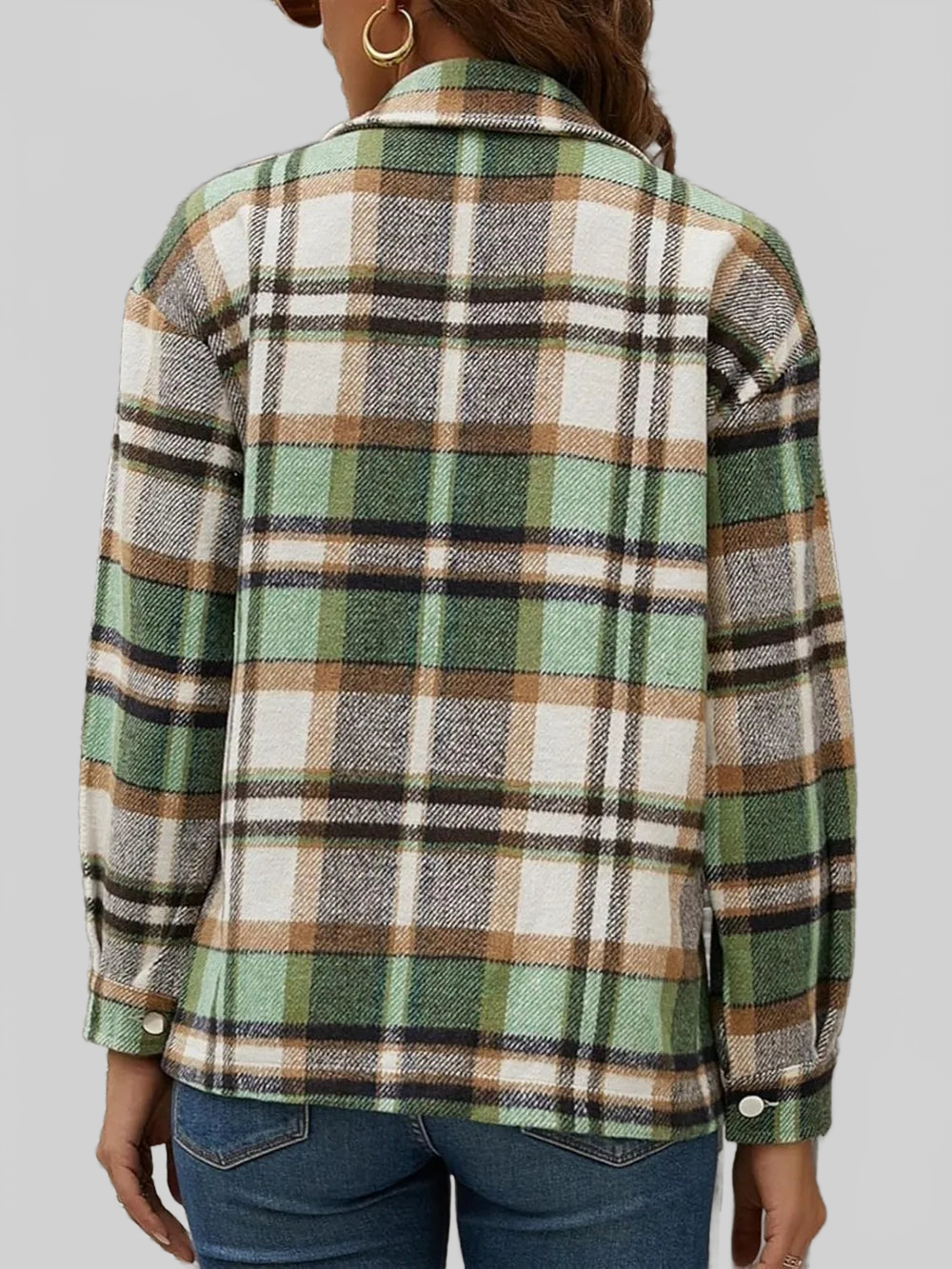 Plaid Collared Neck Long Sleeve Jacket nicholesgifts