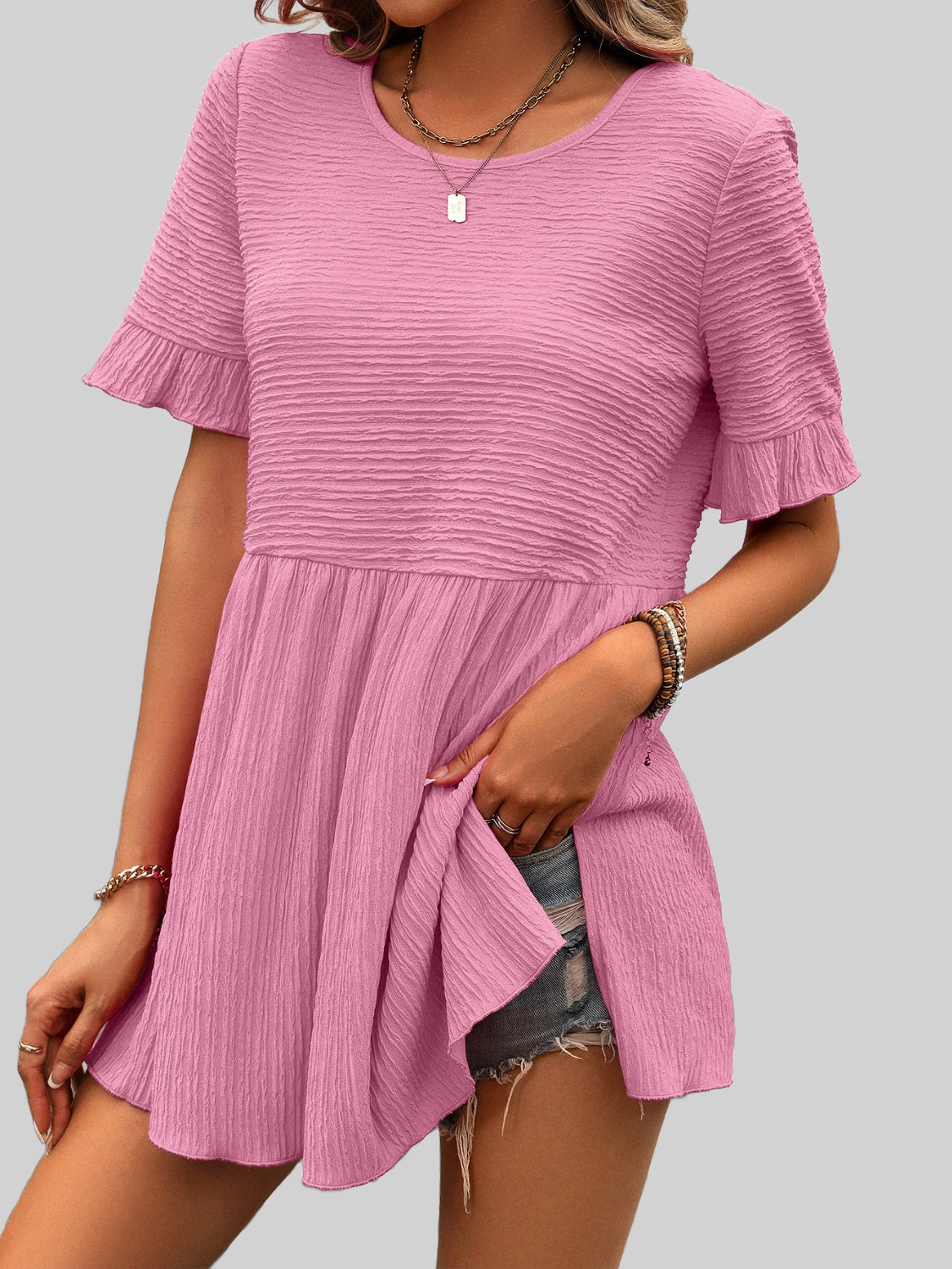 Women Round Neck Short Sleeve Blouse nicholesgifts