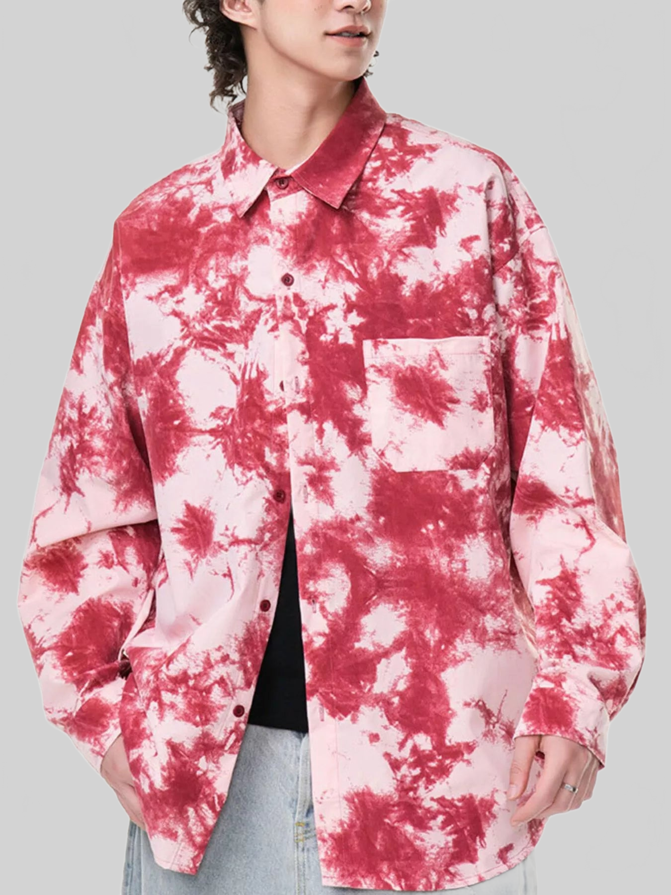 Men's Plus Size Tie-Dye Oversized Button-Up Shirt nicholesgifts