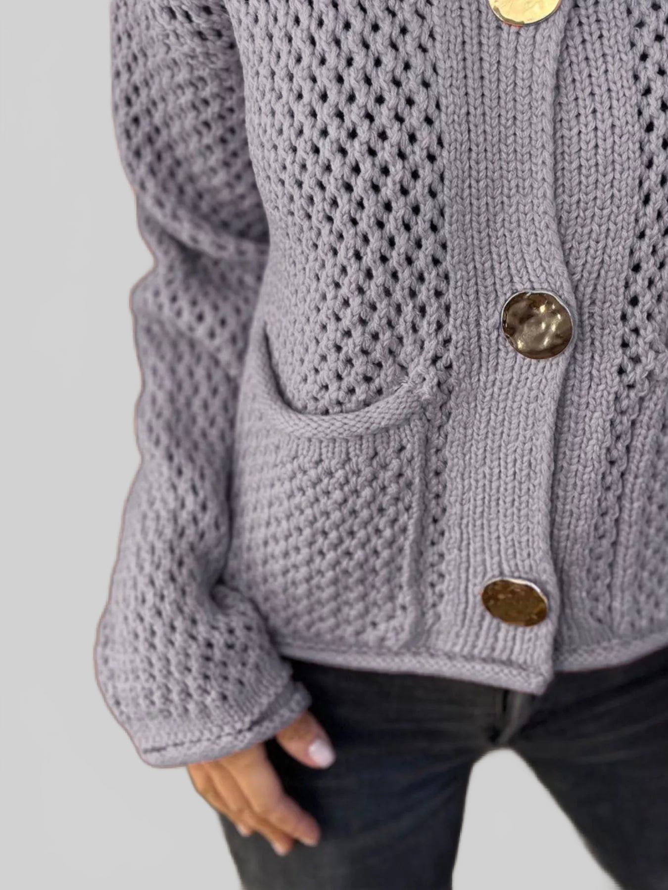 Crochet Button Up Long Sleeve Cardigan nicholesgifts