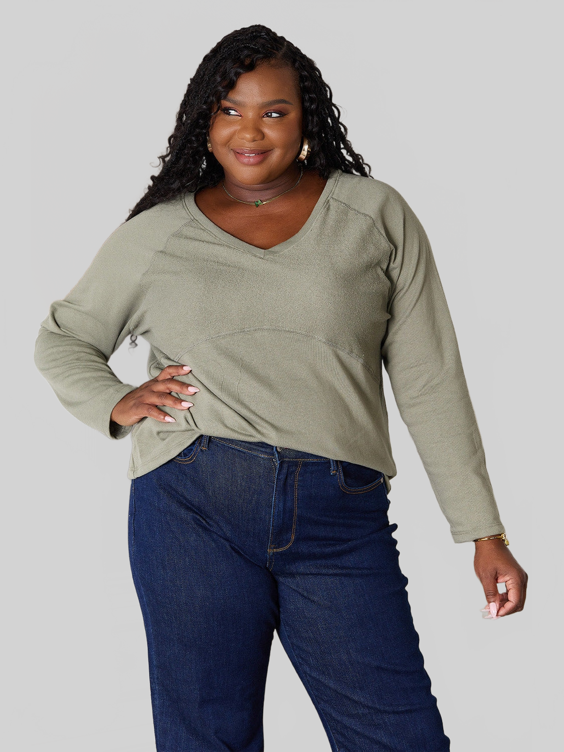 Women Culture Code Full Size V-Neck Long Sleeve T-Shirt NicholesGifts