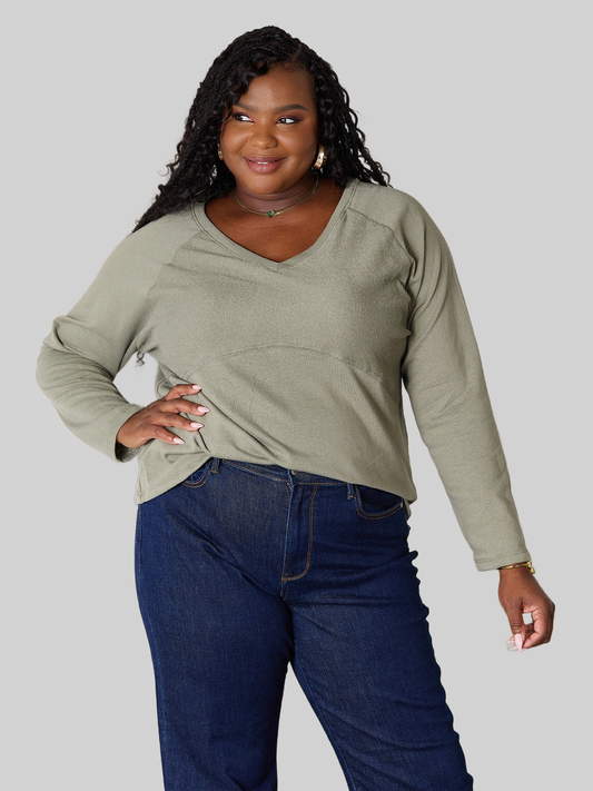 Women Culture Code Full Size V-Neck Long Sleeve T-Shirt NicholesGifts