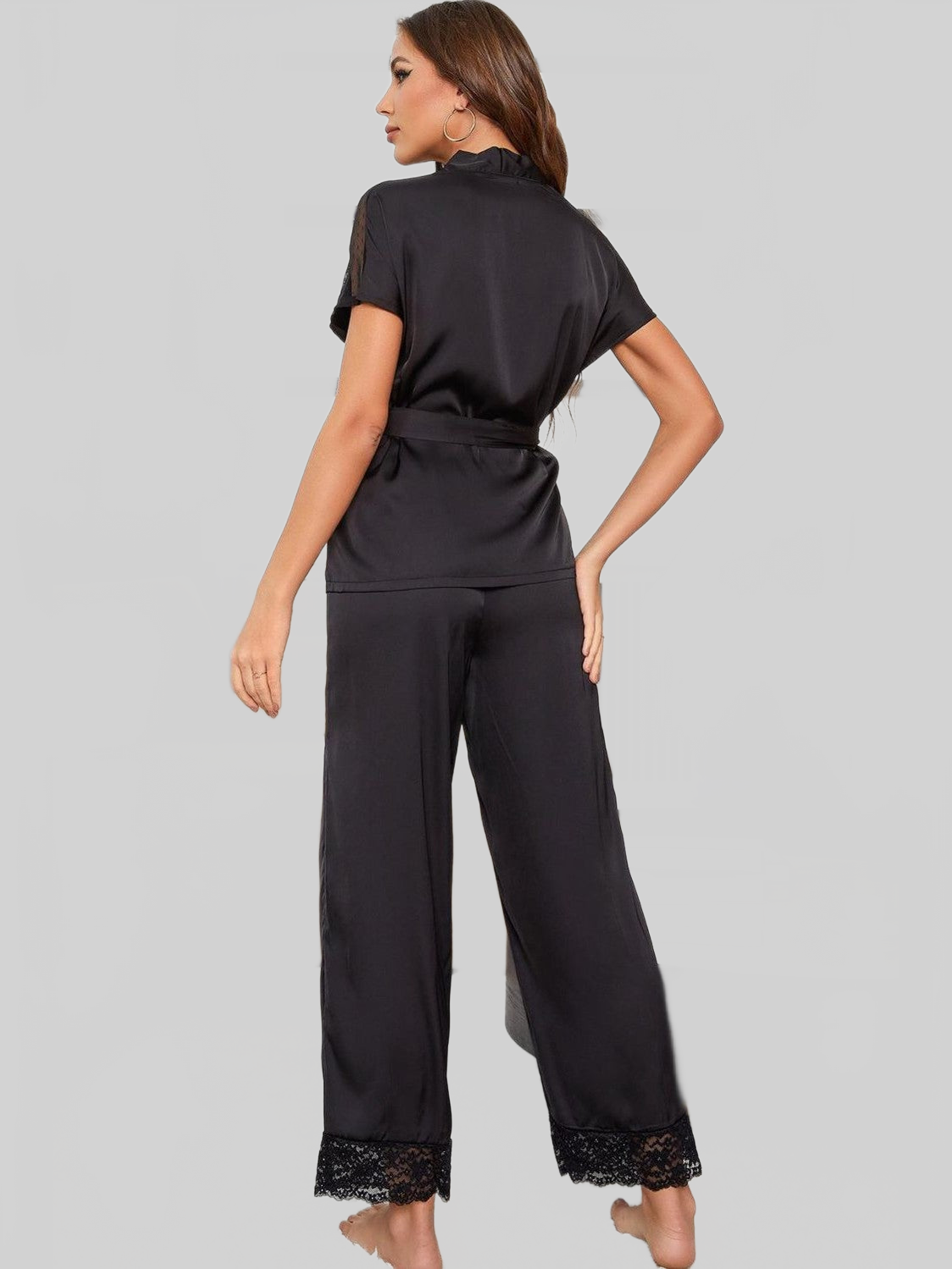 Surplice Neck Tie Waist Top and Pants Pajama Set nicholesgifts