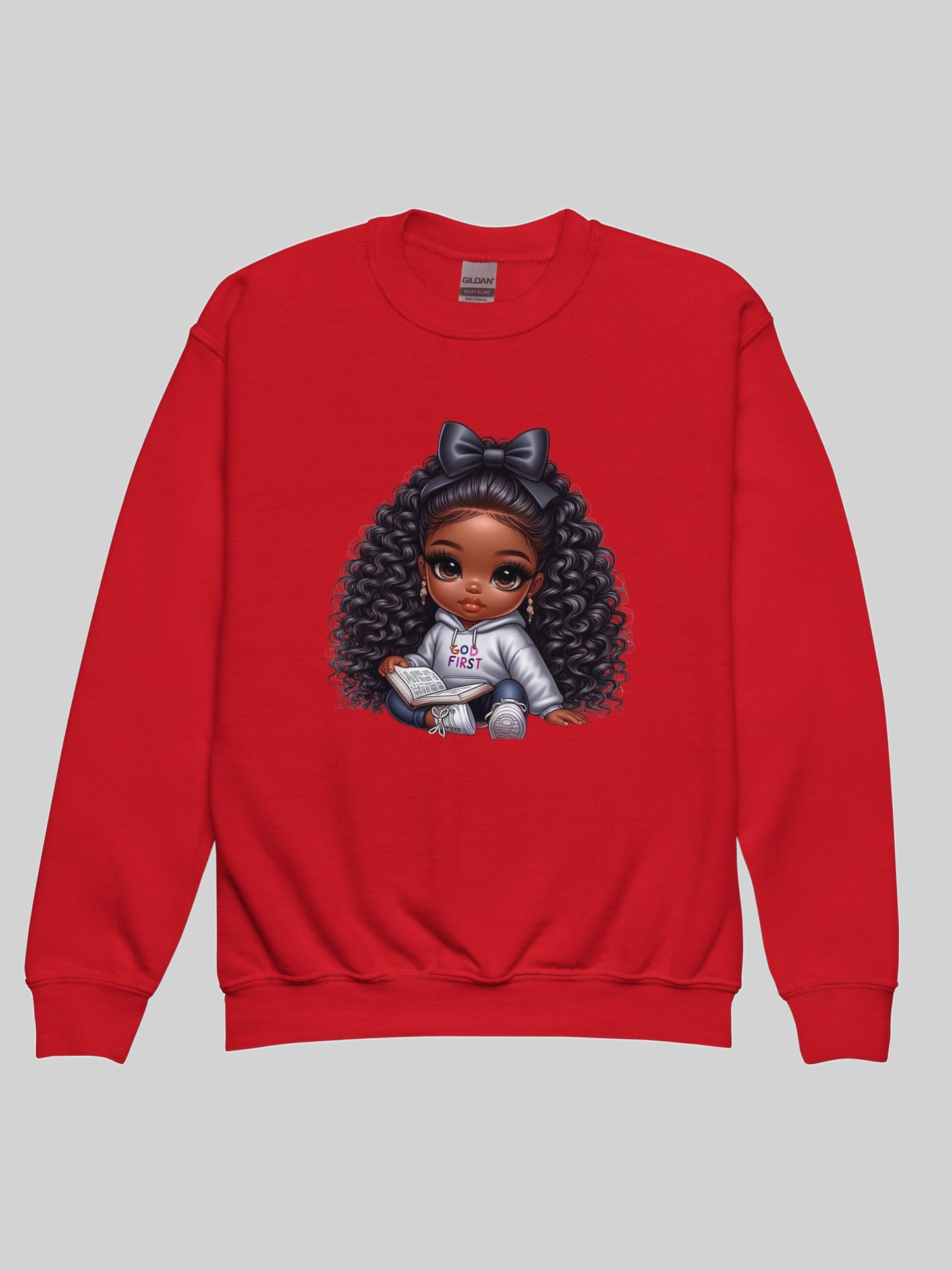 African American Toddler Girls God First Long Sleeve Crewneck Sweatshirt nicholesgifts