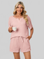 Notched Short Sleeve and Shorts Lounge Set nicholesgifts