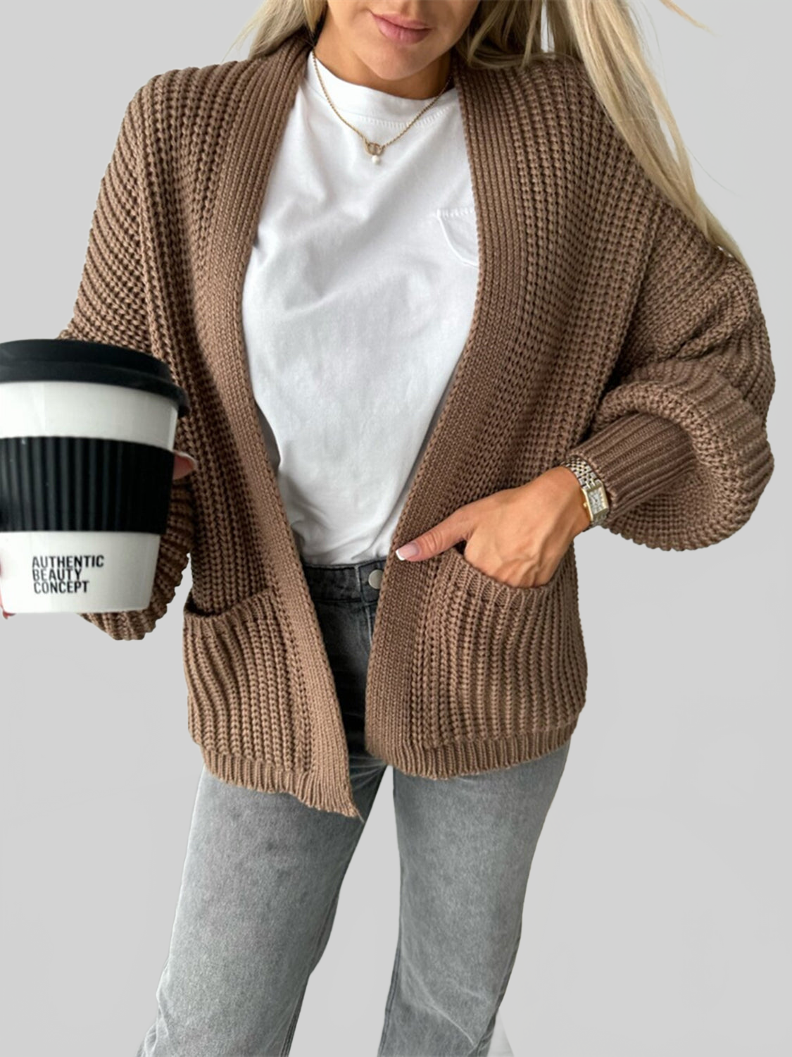 Open Front Dropped Shoulder Cardigan nicholesgifts