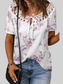 Women Full Size Printed Tie Neck Short Sleeve Blouse nicholesgifts