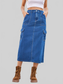Slit Midi Denim Skirt with Pockets nicholesgifts