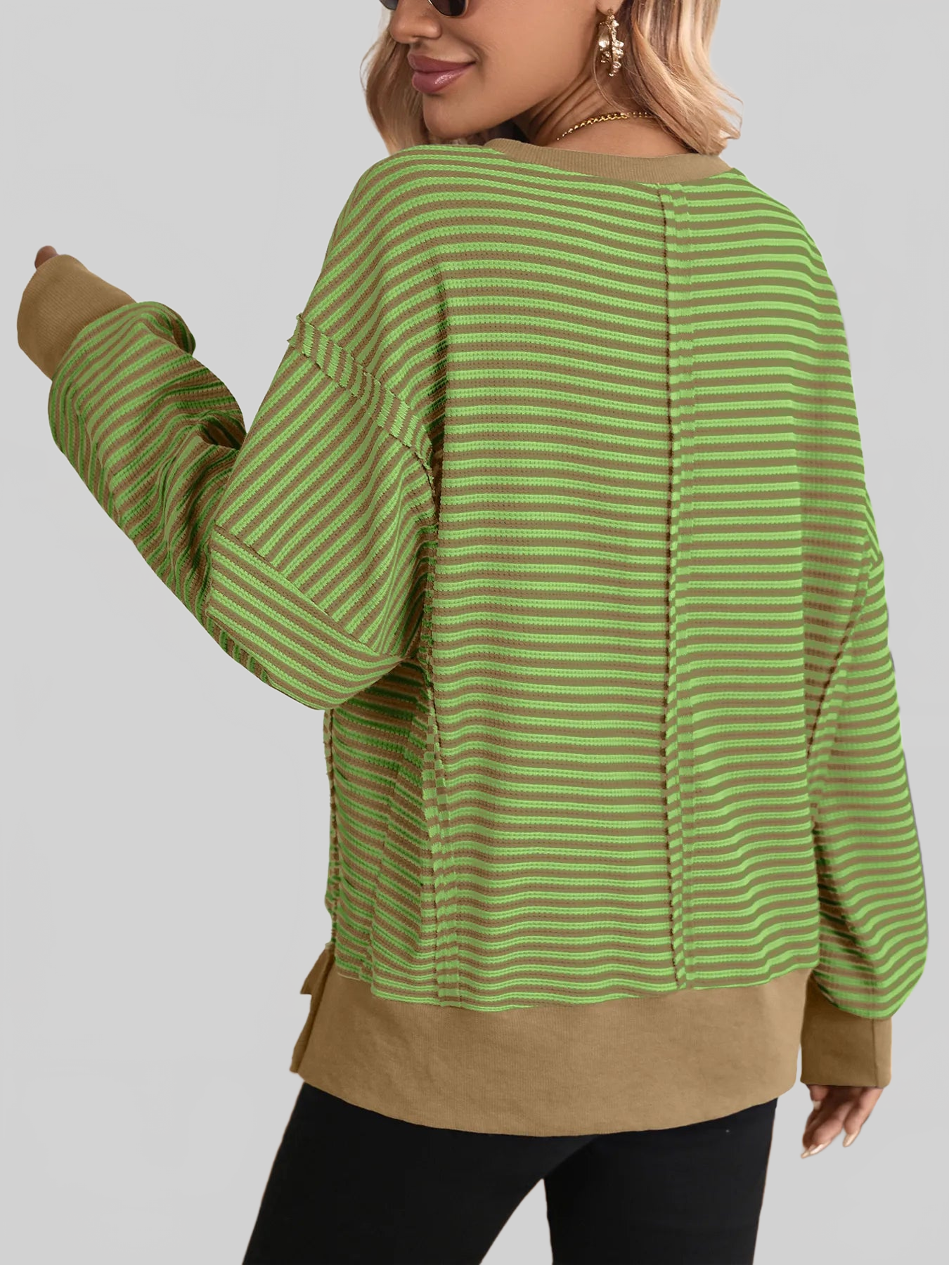 Exposed Seam Striped Contrast Sweatshirt nicholesgifts