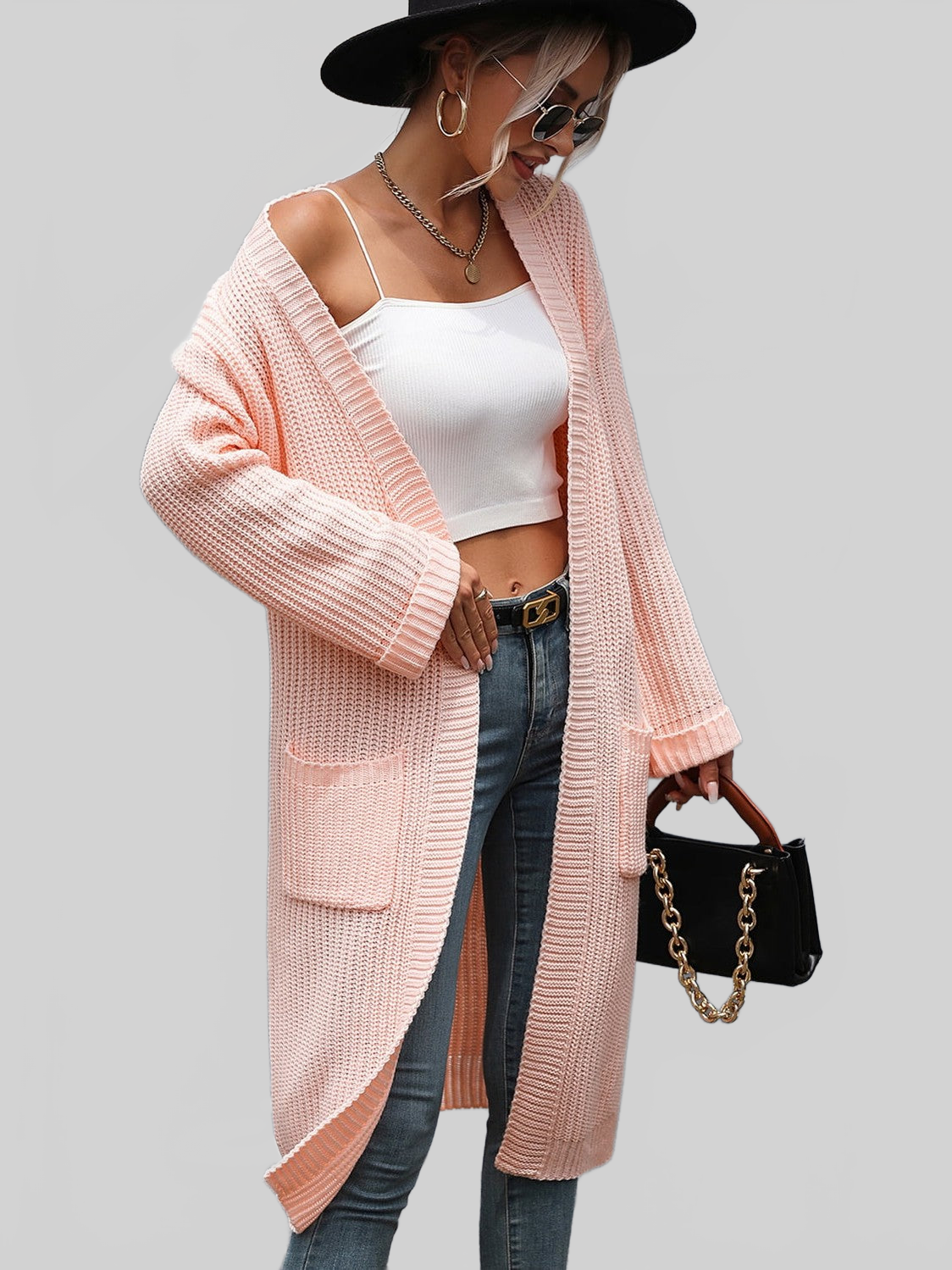 Dropped Shoulder Long Sleeve Cardigan with Pocket nicholesgifts