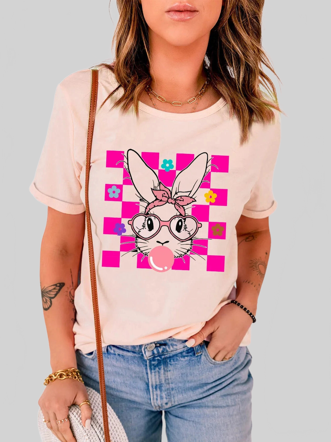 Rabbit Round Neck Short Sleeve T-Shirt Trendsi