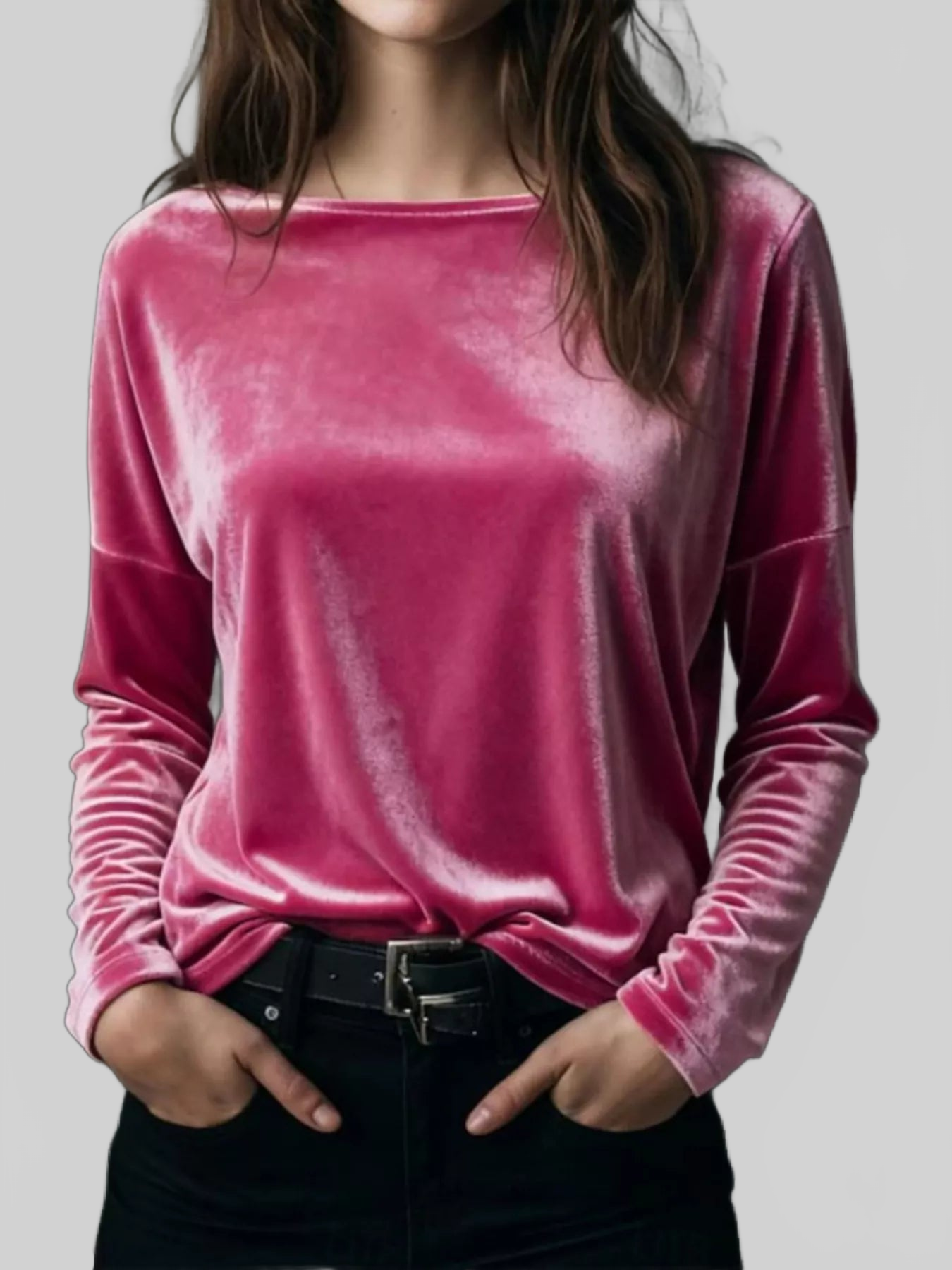 Full Size Velvet Long Sleeve T-Shirt Plus Size nicholesgifts
