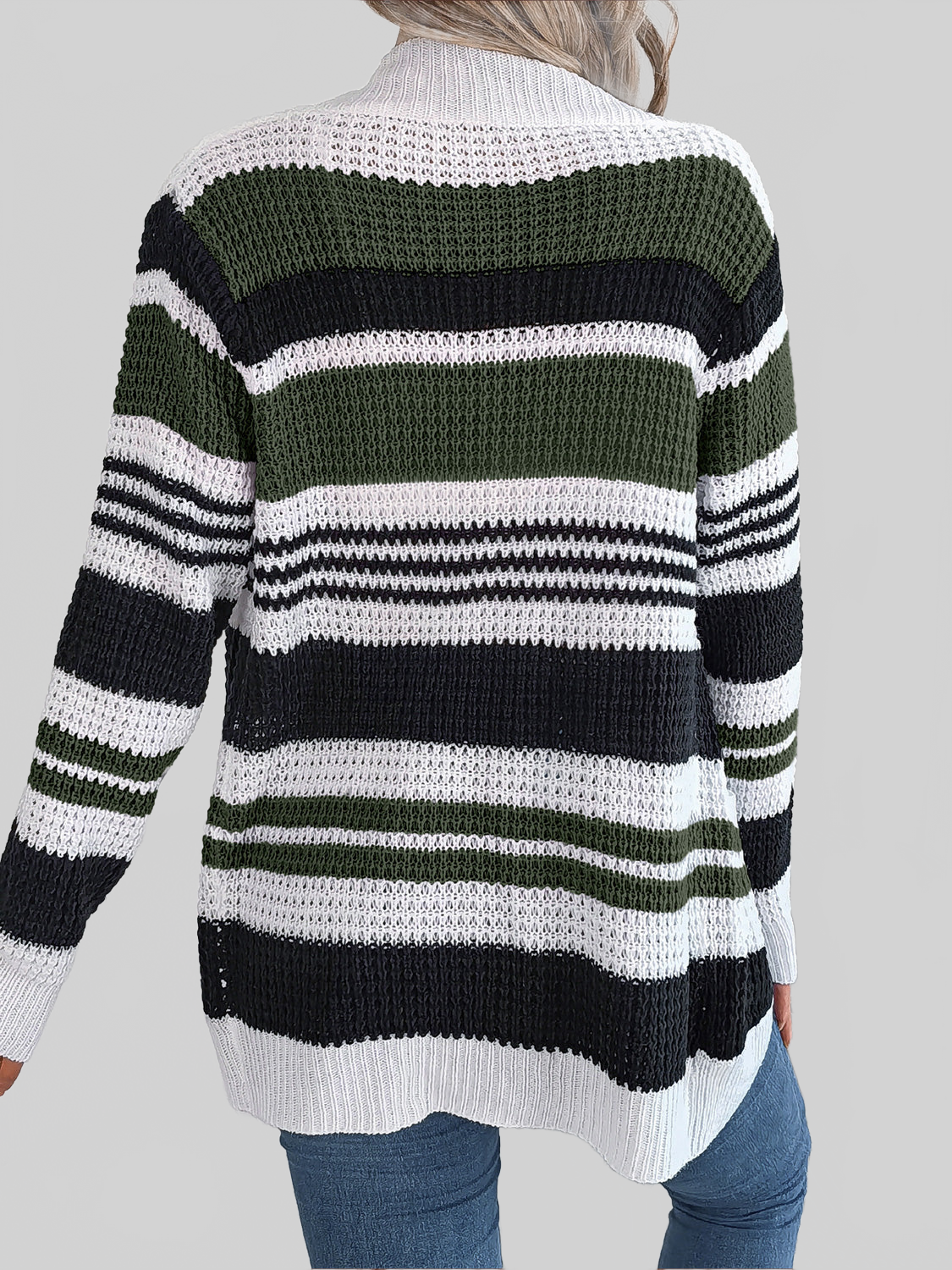 Women Striped Open Front Long Sleeve Cardigan NicholesGifts