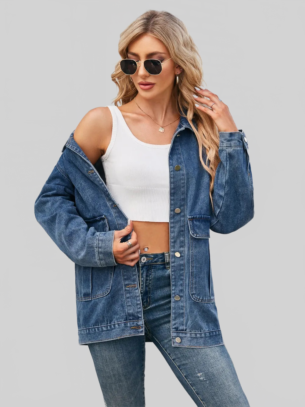 Button Up Long Sleeve Denim Jacket nicholesgifts
