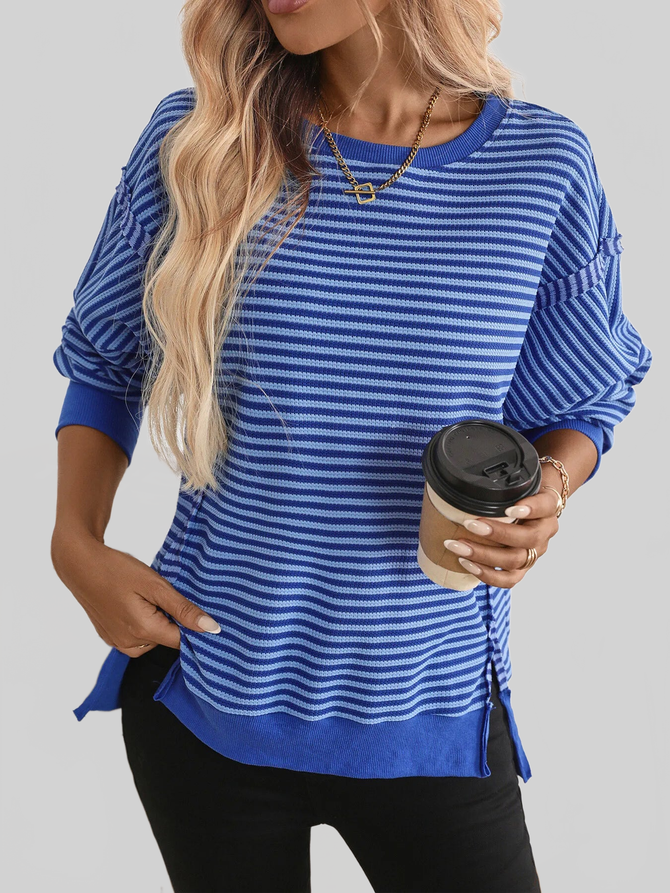 Exposed Seam Striped Contrast Sweatshirt nicholesgifts