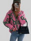 Women Geometric Dropped Shoulder Button Down Cardigan nicholesgifts