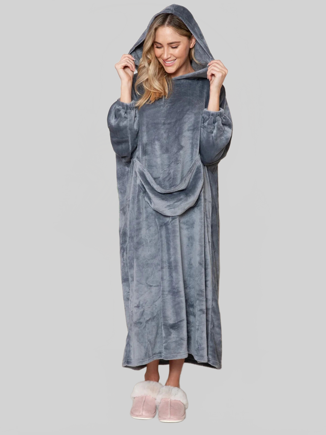 Double Take Full Size Pocketed Hooded Midi Lounge Dress nicholesgifts