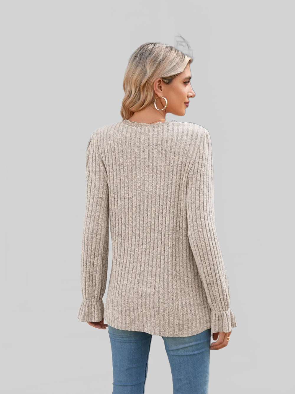 Lace Detail V-Neck Long Sleeve T-Shirt NicholesGifts