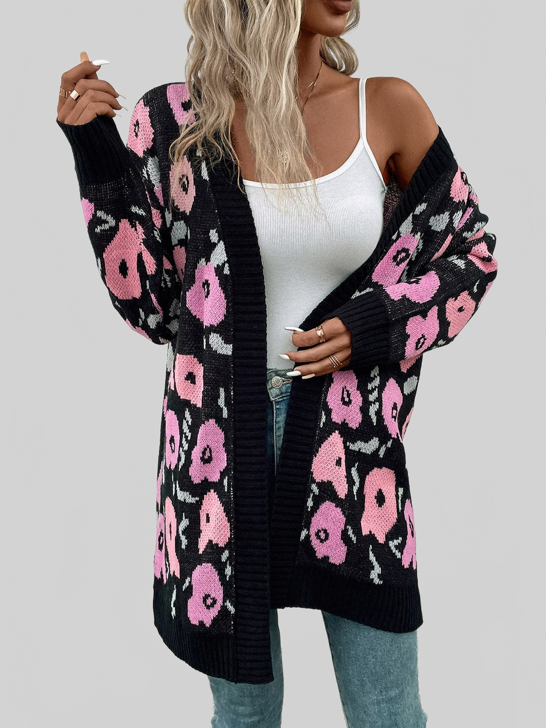 Women Perfee Open Front Longline Cardigan nicholesgifts
