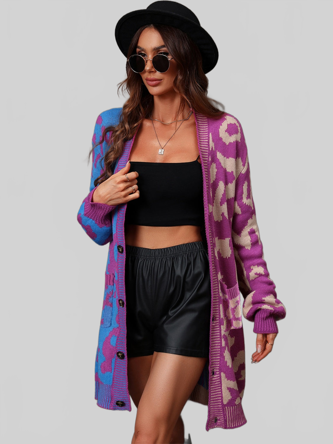 Women Angel Wings Leopard Button Down Longline Cardigan nicholesgifts