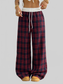 Women Plaid Wide-Leg Pants with Elastic Waistband nicholesgifts
