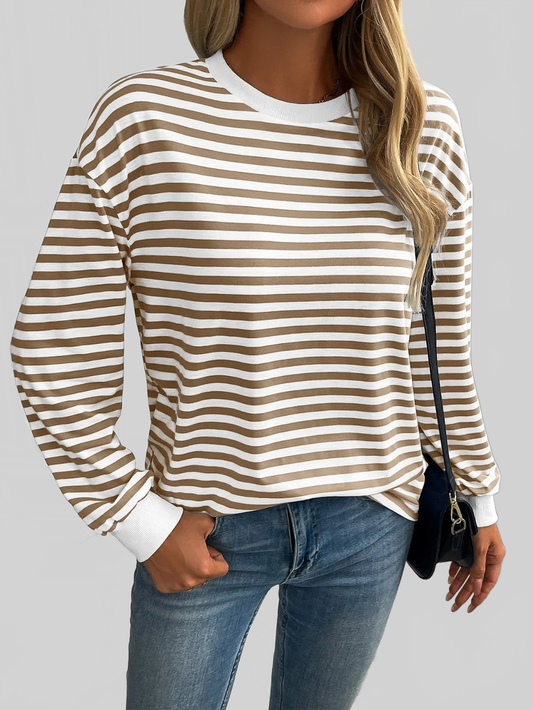 Women Ivy Lane Striped Round Neck Long Sleeve Sweatshirt nicholesgifts