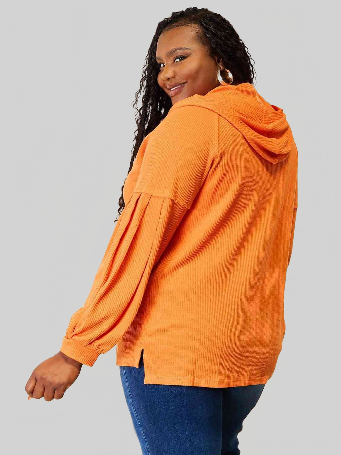 Women Basic Bae Side Slit Buttoned Waffle Knit Hoodie nicholesgifts