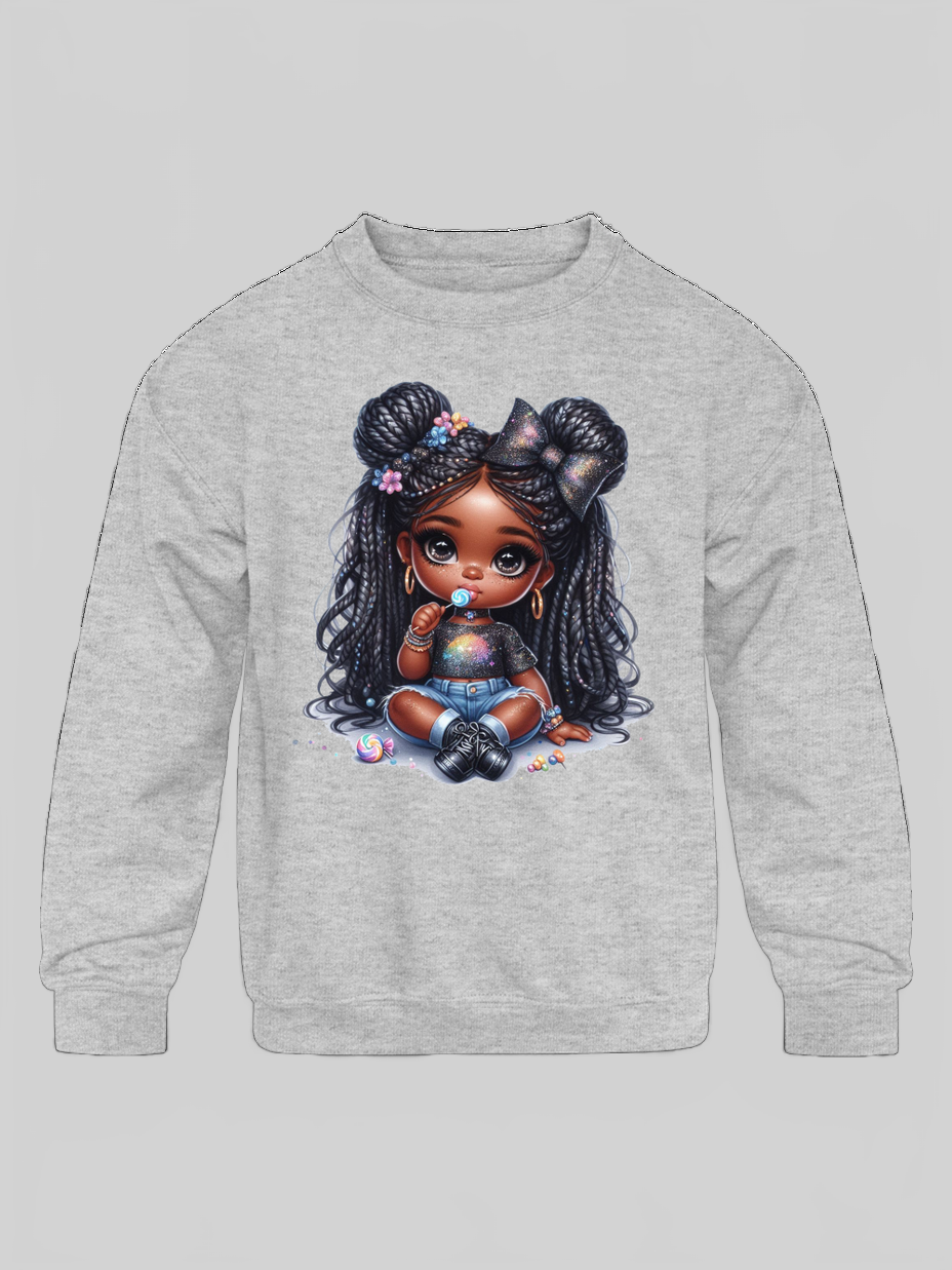African American Toddler Girls Lollipop and Earrings Long Sleeve Crewneck Sweatshirt nicholesgifts