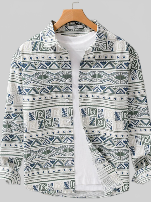 Men's Plus Size Printed Button Up Long Sleeve Shirt nicholesgifts