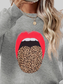 Women Leopard Lip Graphic Round Neck Sweatshirt NicholesGifts