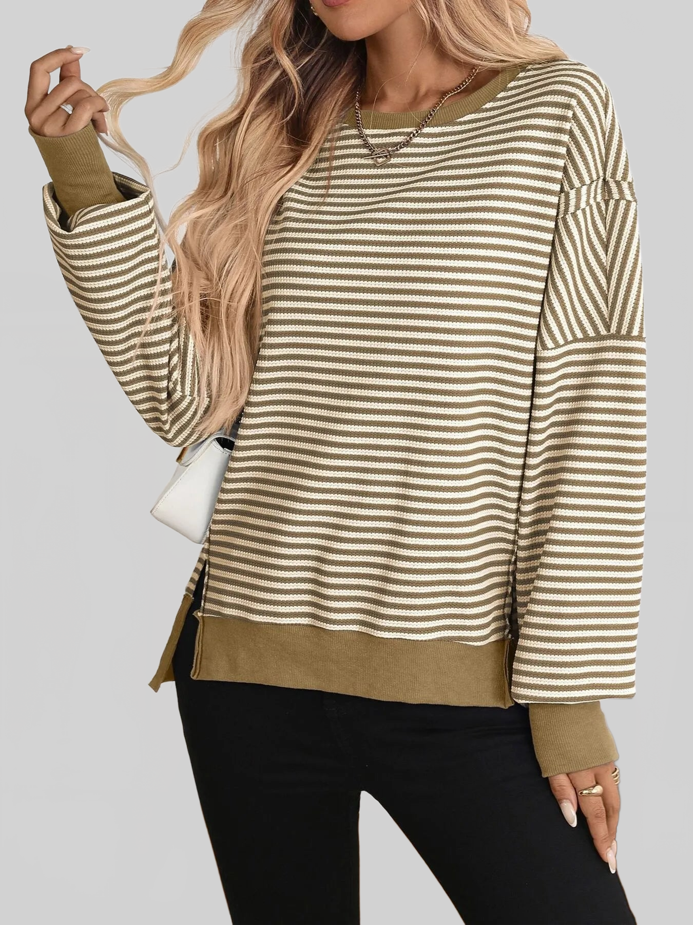 Exposed Seam Striped Contrast Sweatshirt nicholesgifts