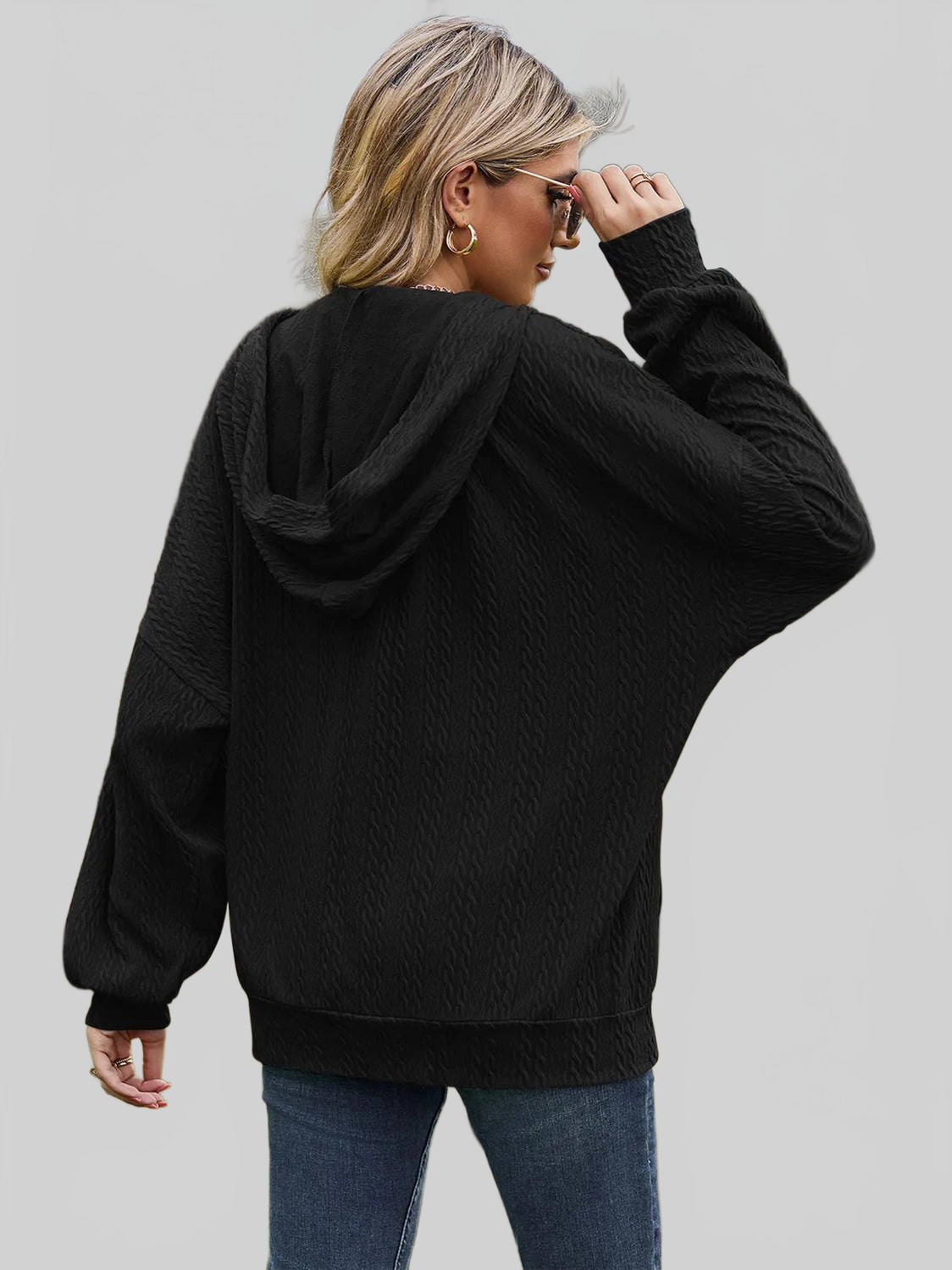 Drawstring Zip Up Dropped Shoulder Hoodie nicholesgifts