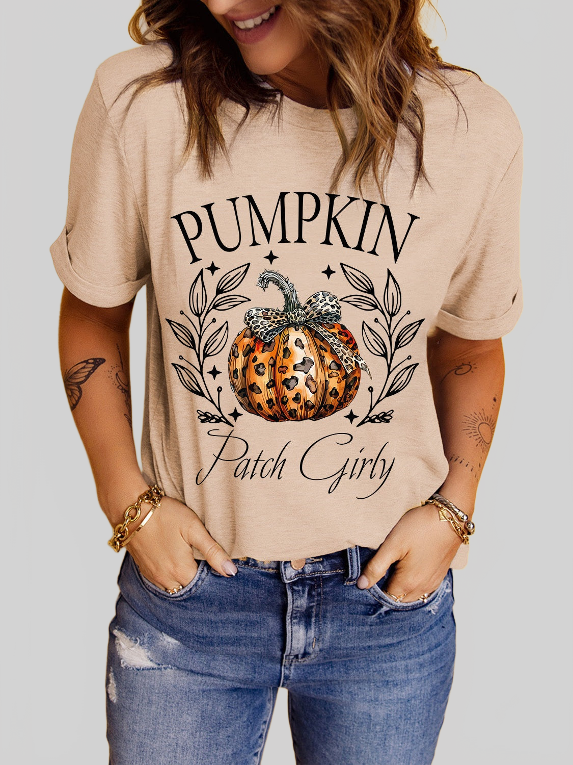 Pumpkin Graphic Round Neck Short Sleeve T-Shirt nicholesgifts
