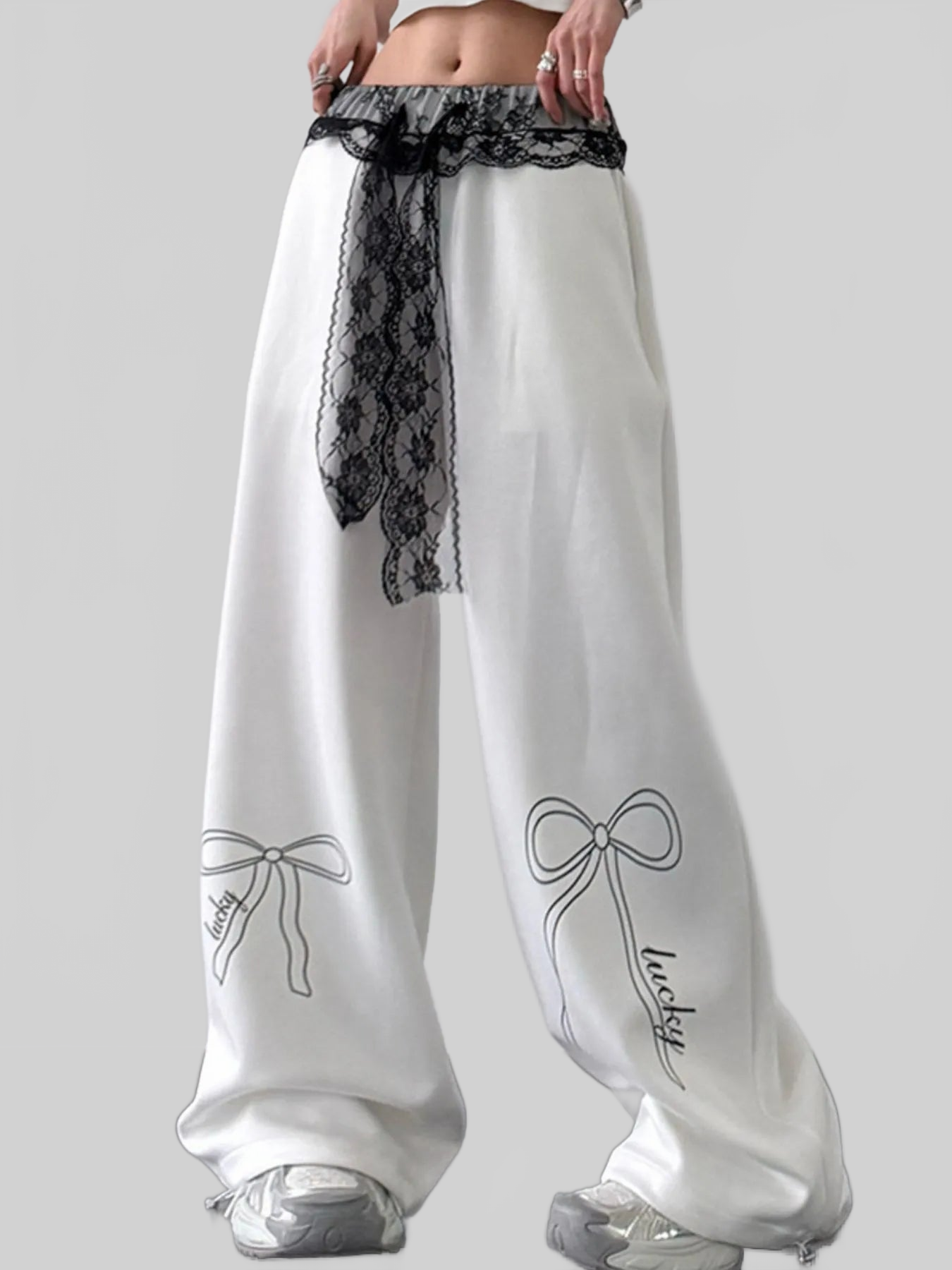 Women Wide Leg Pants with Lace Belt Detail nicholesgifts