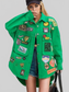 Embroidered Patch Button Up Long Sleeve Denim Jacket nicholesgifts
