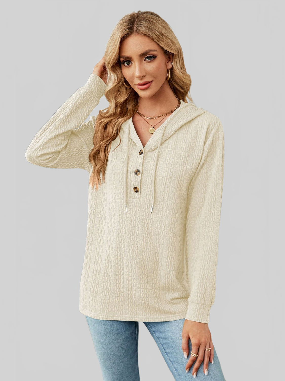 NicholesGifts Women Cable-Knit Long Sleeve Hoodie NicholesGifts