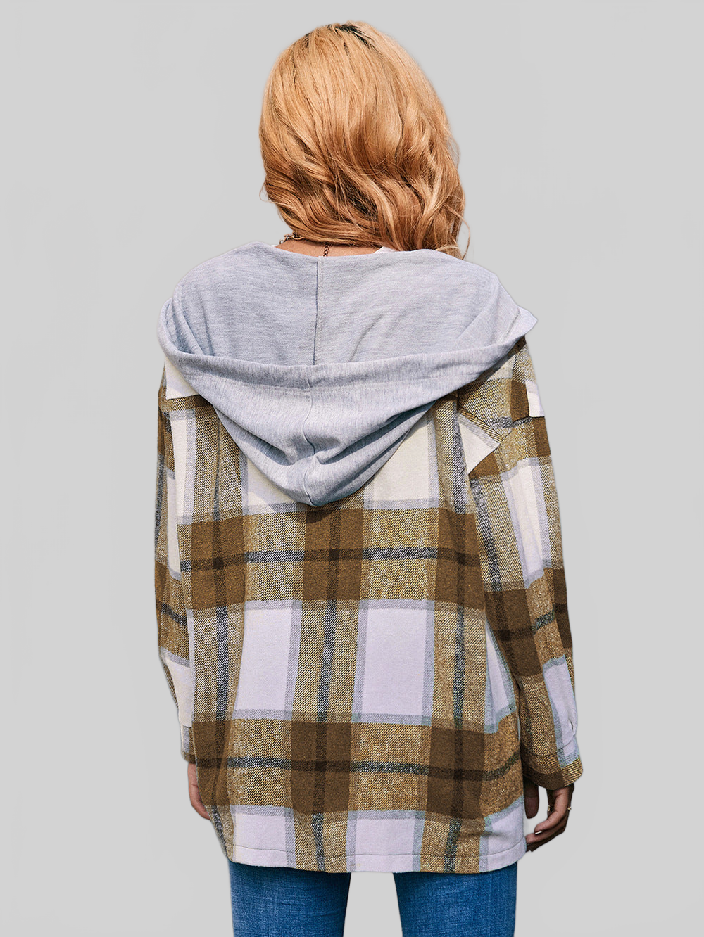 Women Ivy Lane Plaid Dropped Shoulder Hooded Jacket NicholesGifts