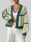 Women Contrast Open Front Long Sleeve Cardigan nicholesgifts