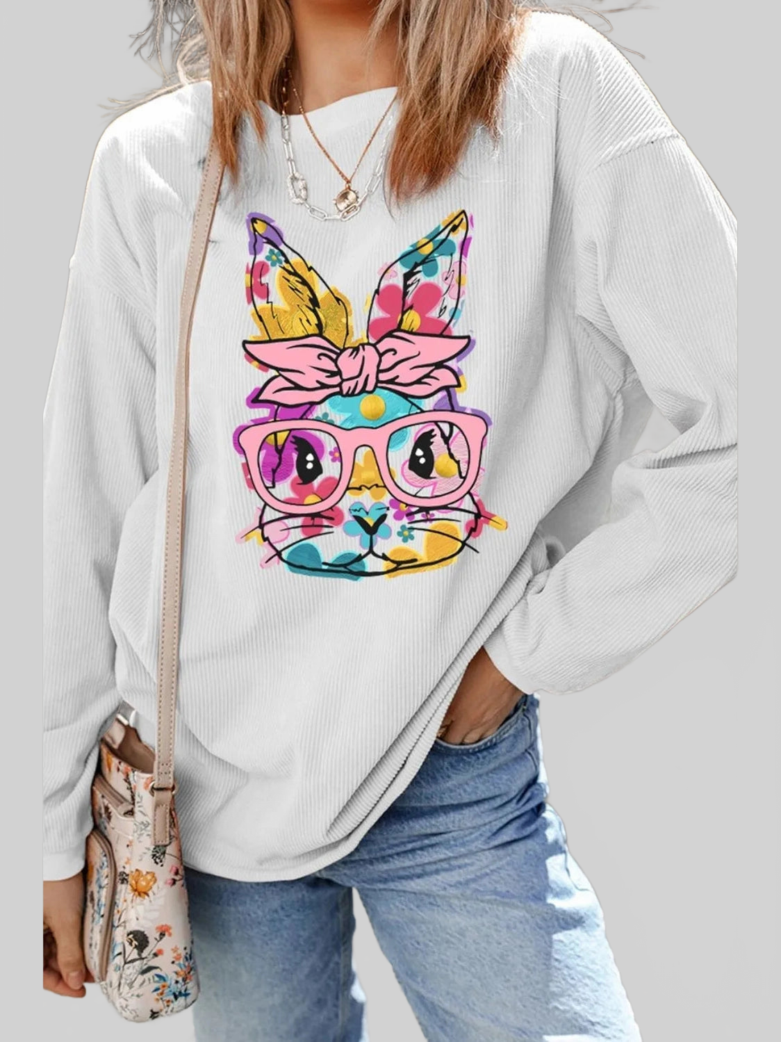 Bunny Graphic Round Neck Sweatshirt nicholesgifts