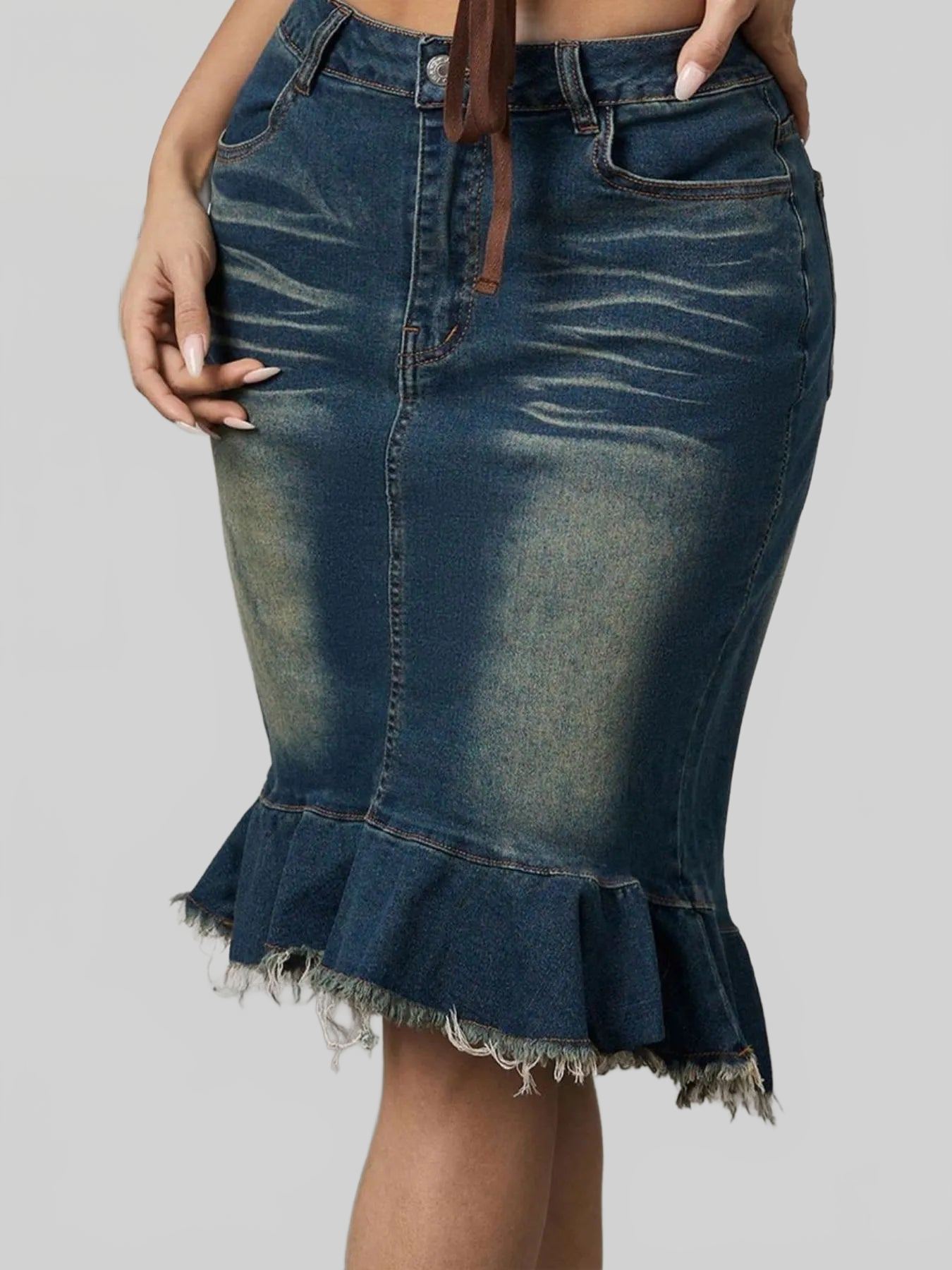 Women Raw Hem Mermaid Denim Skirt nicholesgifts