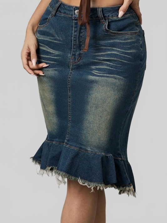 Women Raw Hem Mermaid Denim Skirt NicholesGifts