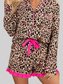 Leopard Print Contrast Trim Long Sleeve Shirt and Drawstring Ruffle Hem Shorts Set nicholesgifts