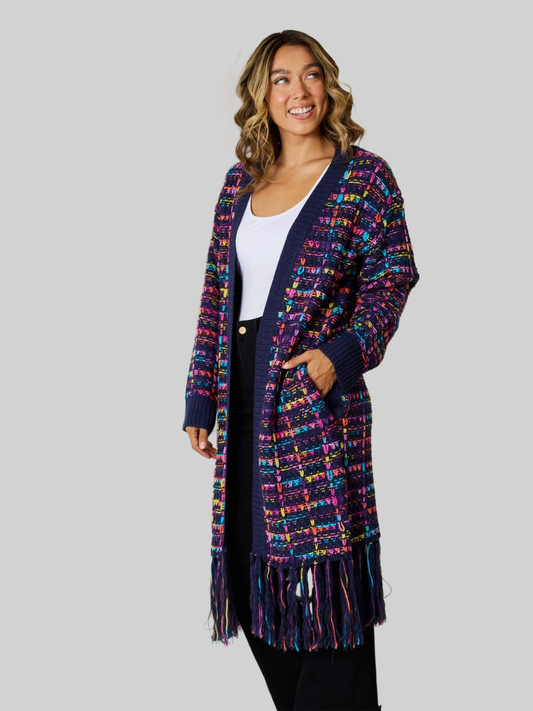 Women Angel Wings Fringe Hem Open Front Cardigan - Multicolor nicholesgifts